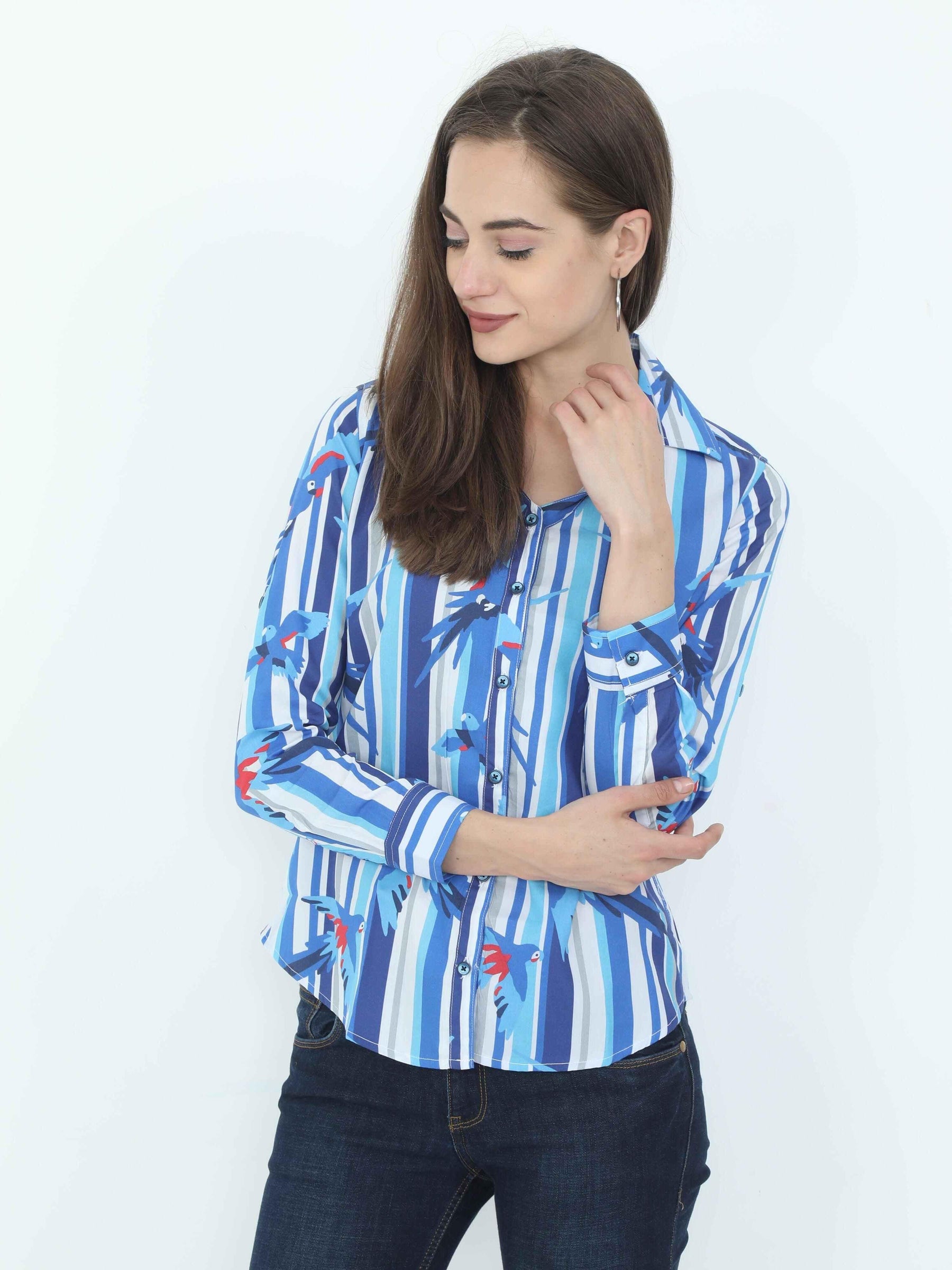 Blue & White Digital Printed Tailored Shirt - Guniaa Fashions