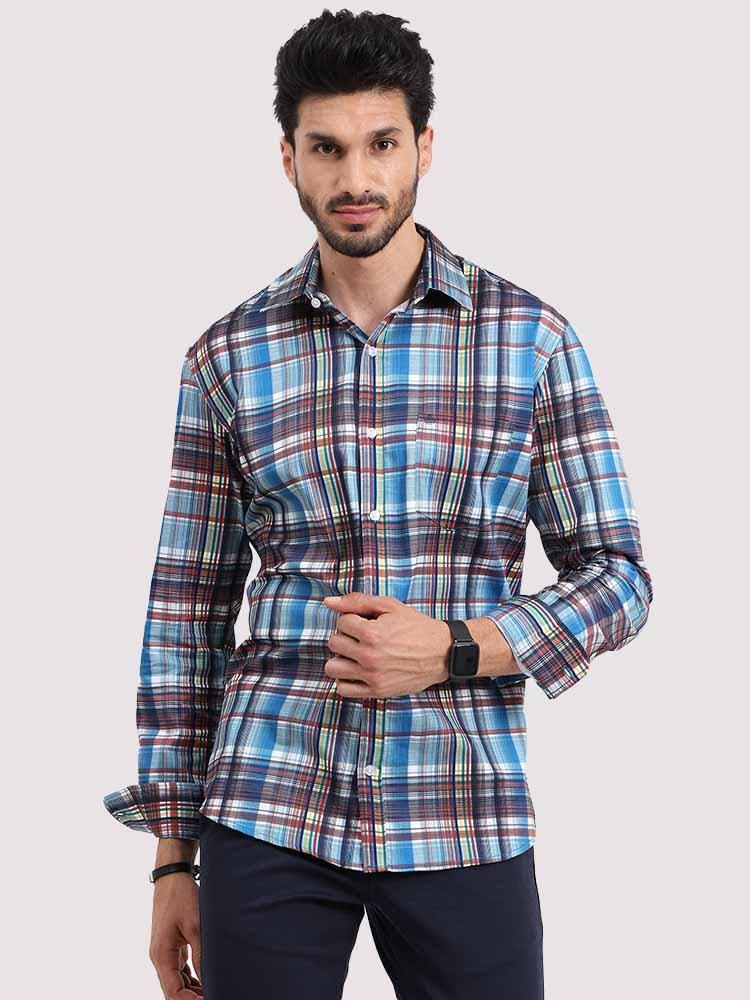 Blue Brown Checks Printed Full Sleeve Shirt - Guniaa Fashions