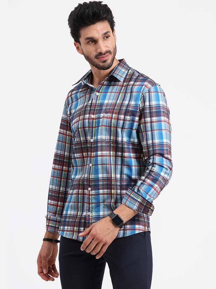 Blue Brown Checks Printed Full Sleeve Shirt - Guniaa Fashions