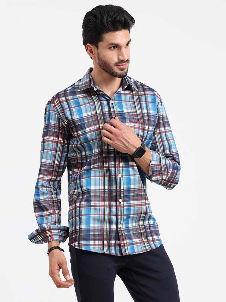 Blue Brown Checks Printed Full Sleeve Shirt - Guniaa Fashions