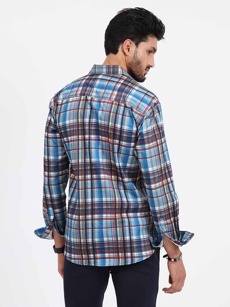 Blue Brown Checks Printed Full Sleeve Shirt - Guniaa Fashions