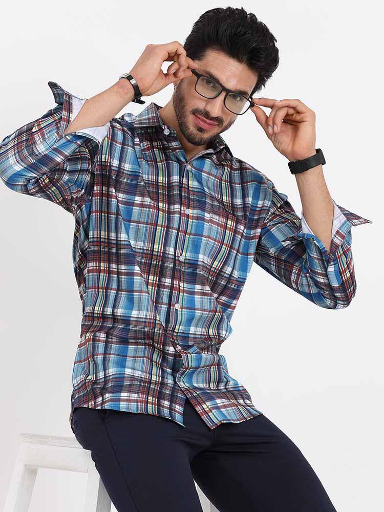 Blue Brown Checks Printed Full Sleeve Shirt - Guniaa Fashions