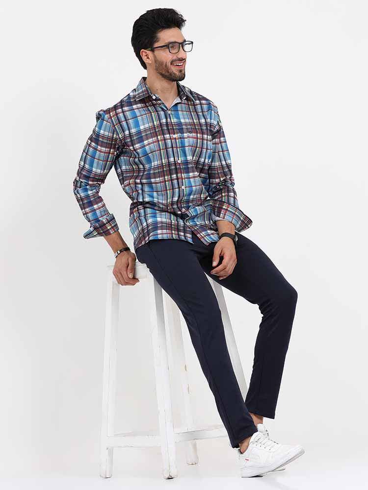 Blue Brown Checks Printed Full Sleeve Shirt - Guniaa Fashions