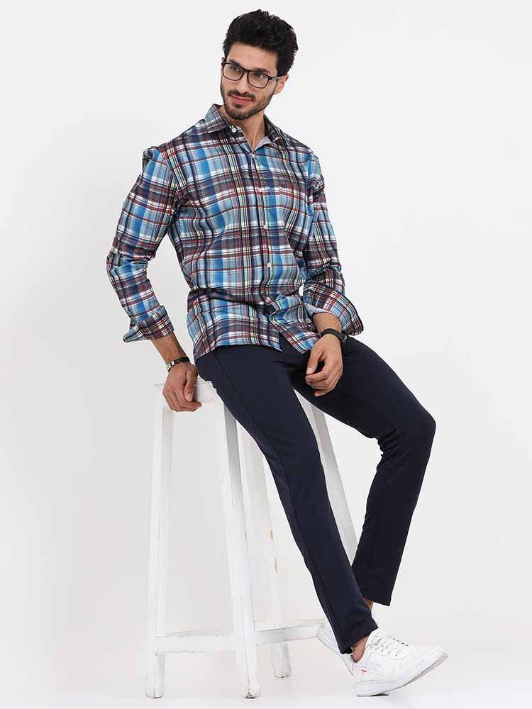 Blue Brown Checks Printed Full Sleeve Shirt - Guniaa Fashions