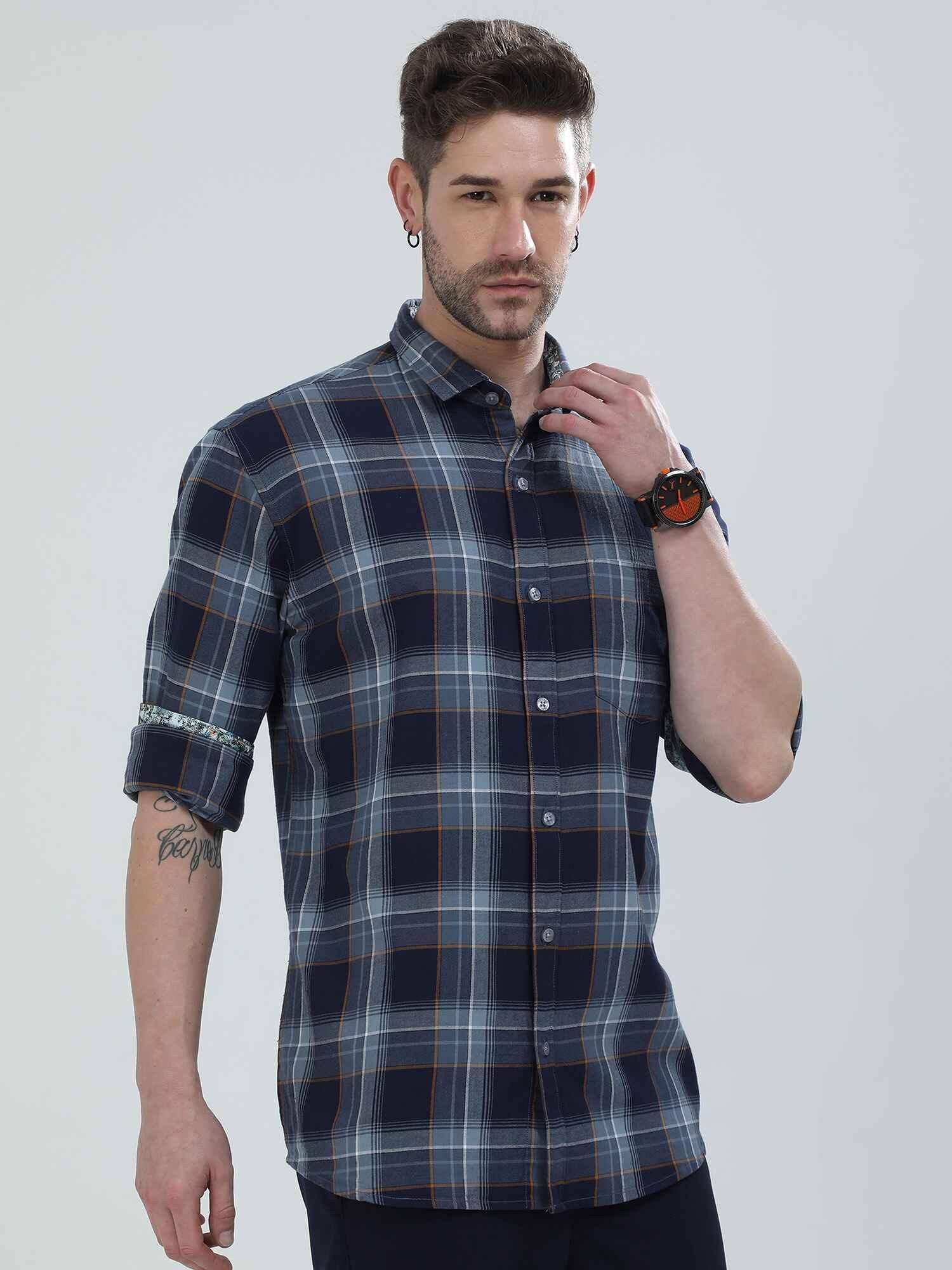 Blue Checkered Cotton Shirt - Guniaa Fashions