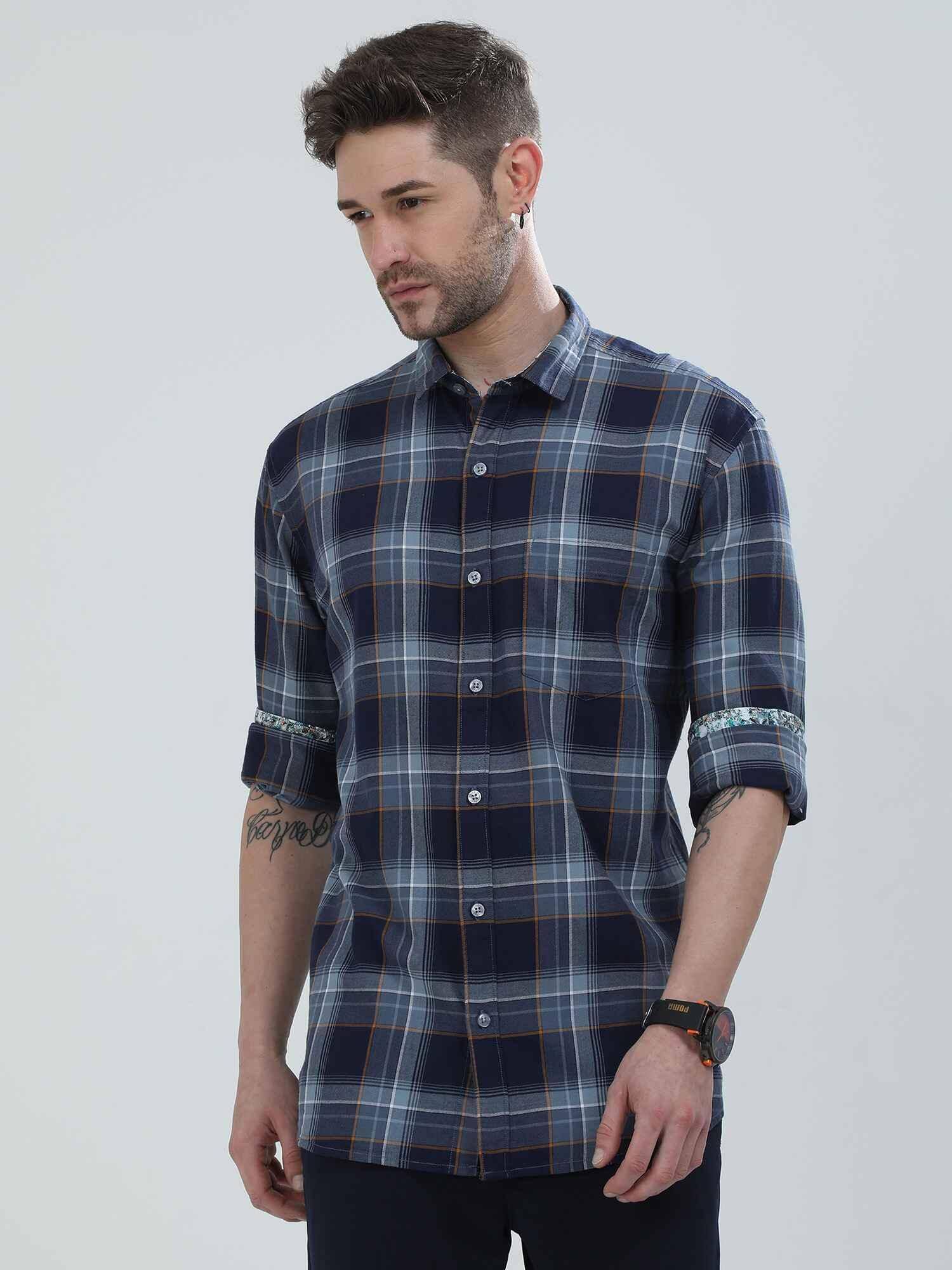 Blue Checkered Cotton Shirt - Guniaa Fashions