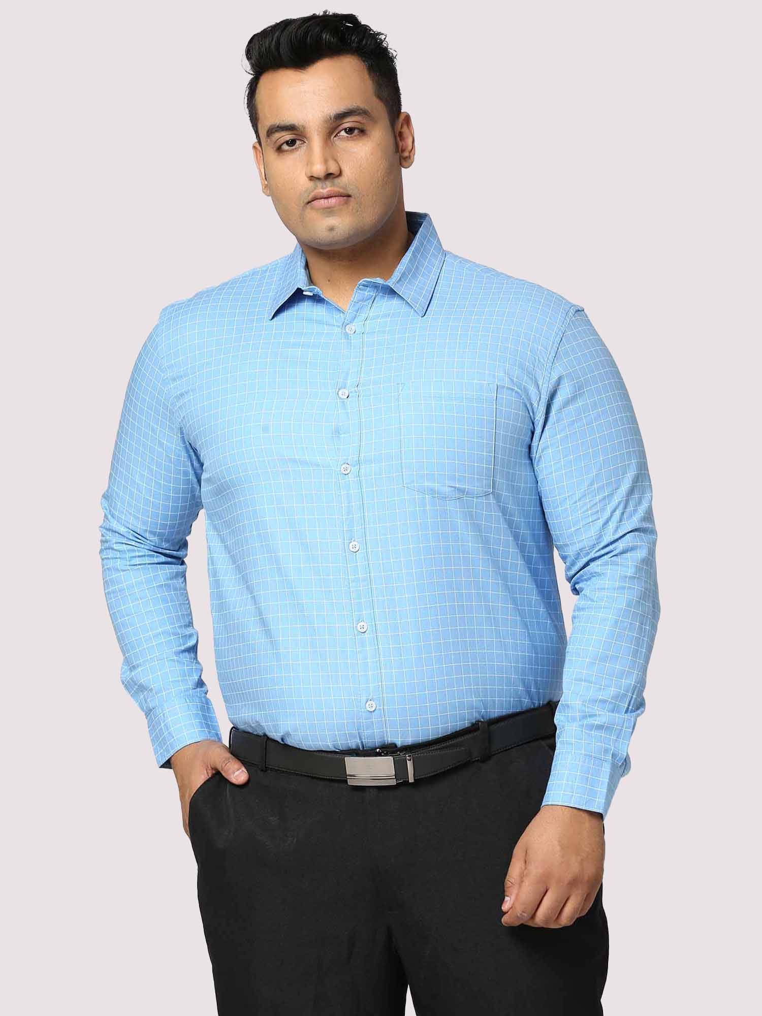 Blue Checkered Full Shirt Men's Plus Size - Guniaa Fashions