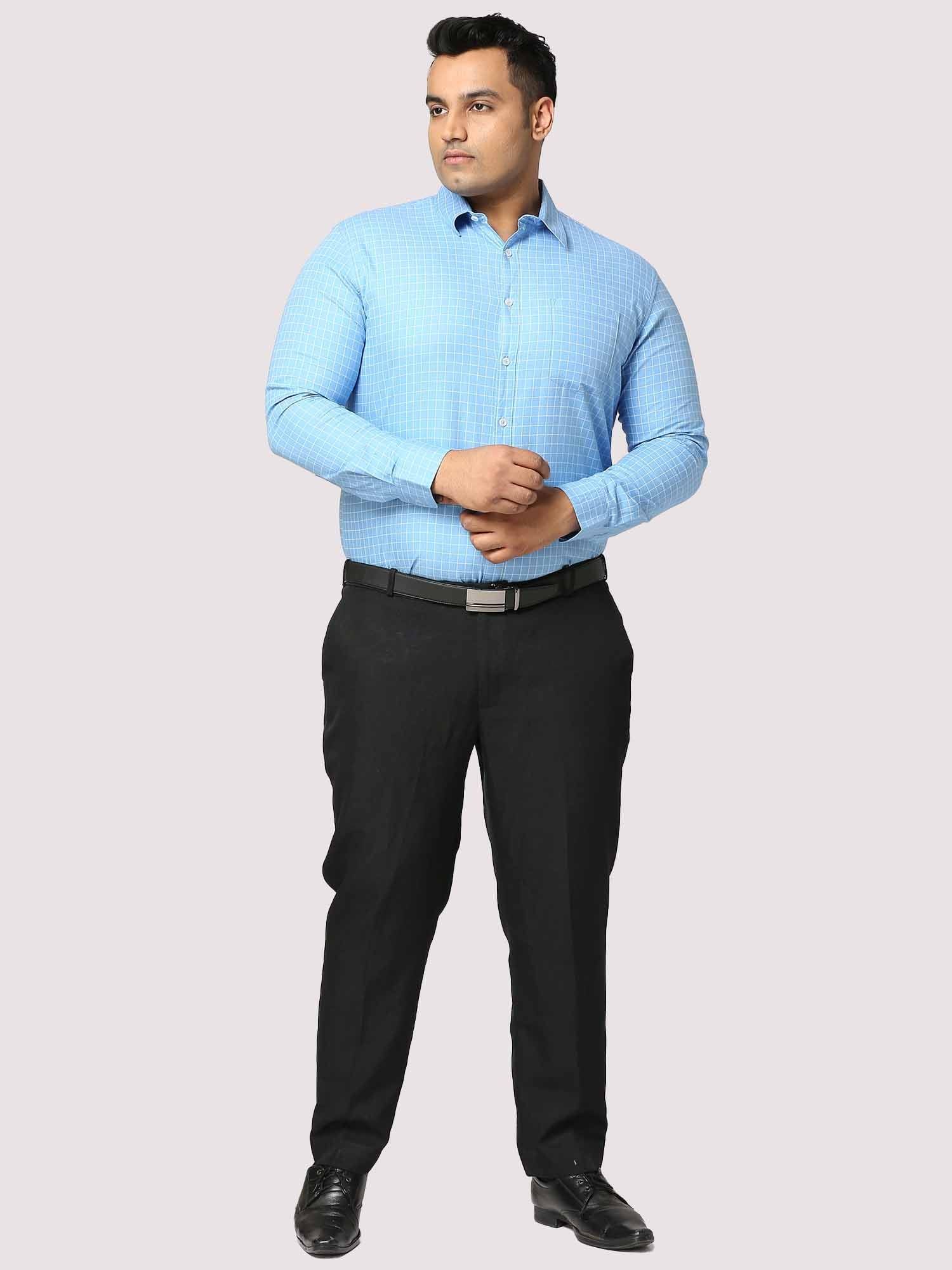 Blue Checkered Full Shirt Men's Plus Size - Guniaa Fashions