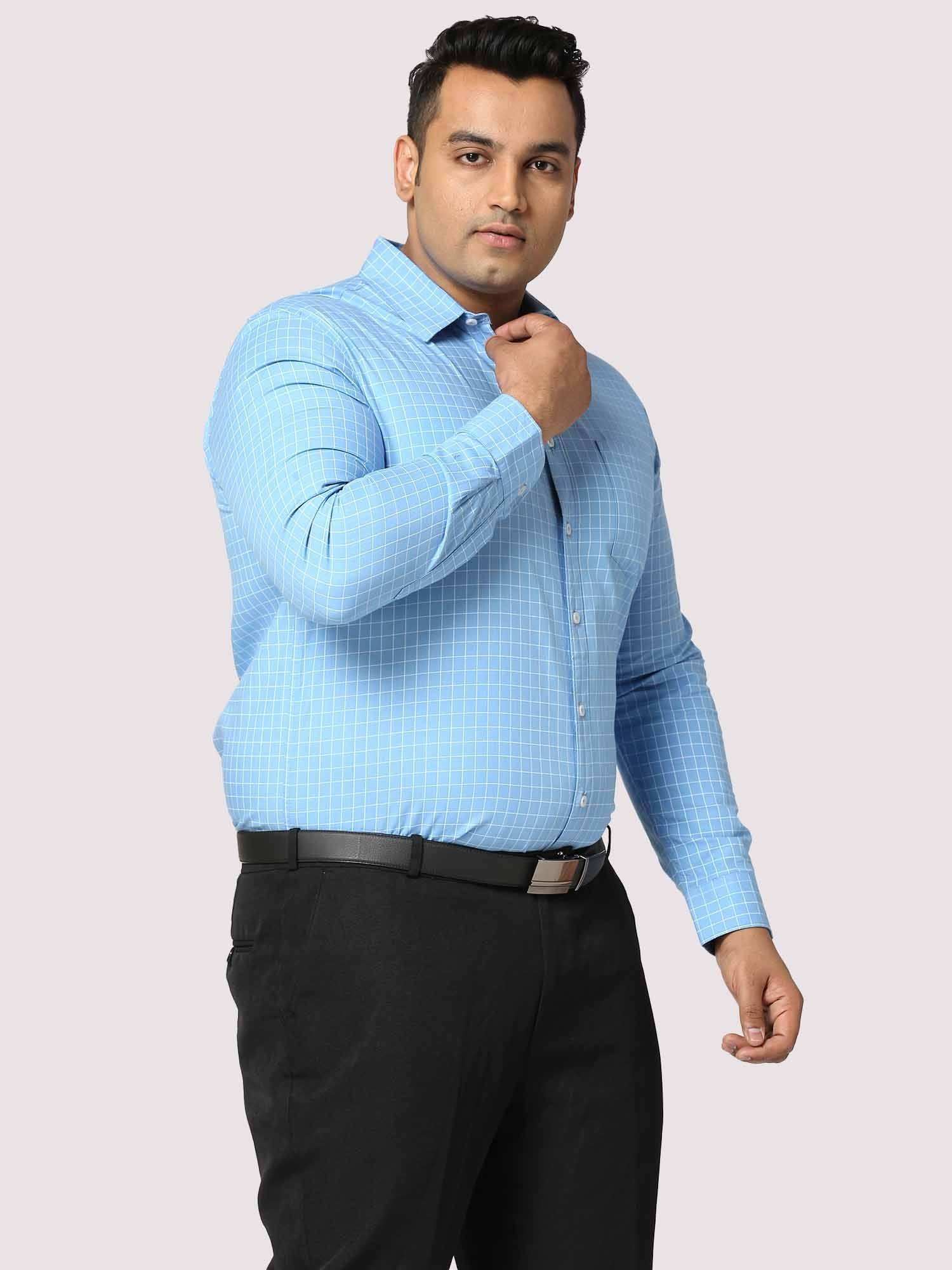 Blue Checkered Full Shirt Men's Plus Size - Guniaa Fashions