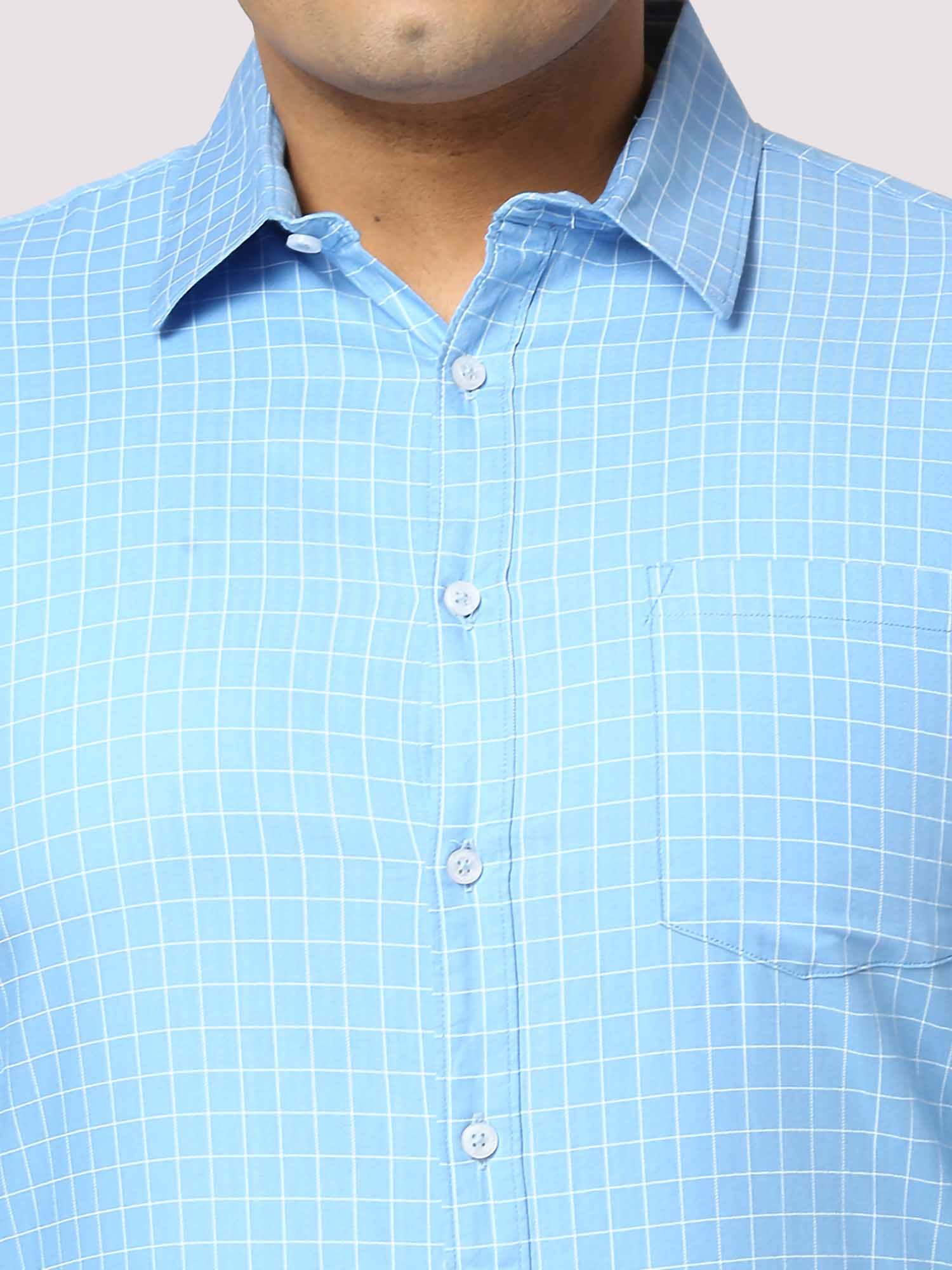 Blue Checkered Full Shirt Men's Plus Size - Guniaa Fashions