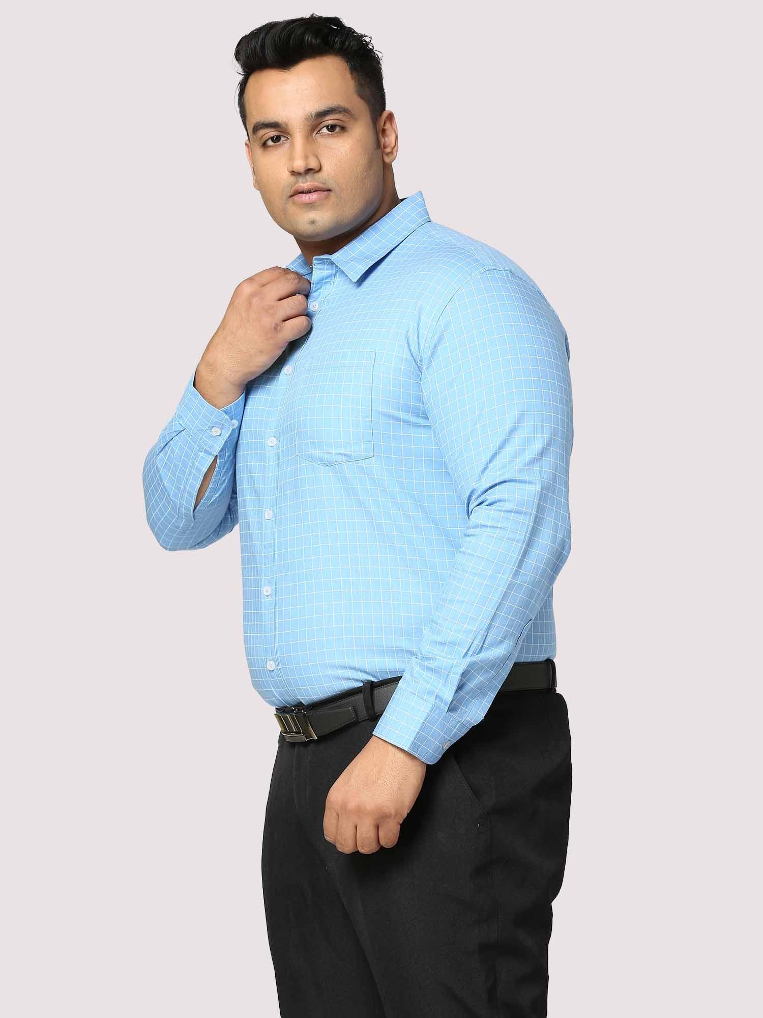 Blue Checkered Full Shirt Men's Plus Size - Guniaa Fashions