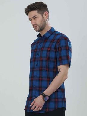 Blue Checkered Half Shirt - Guniaa Fashions