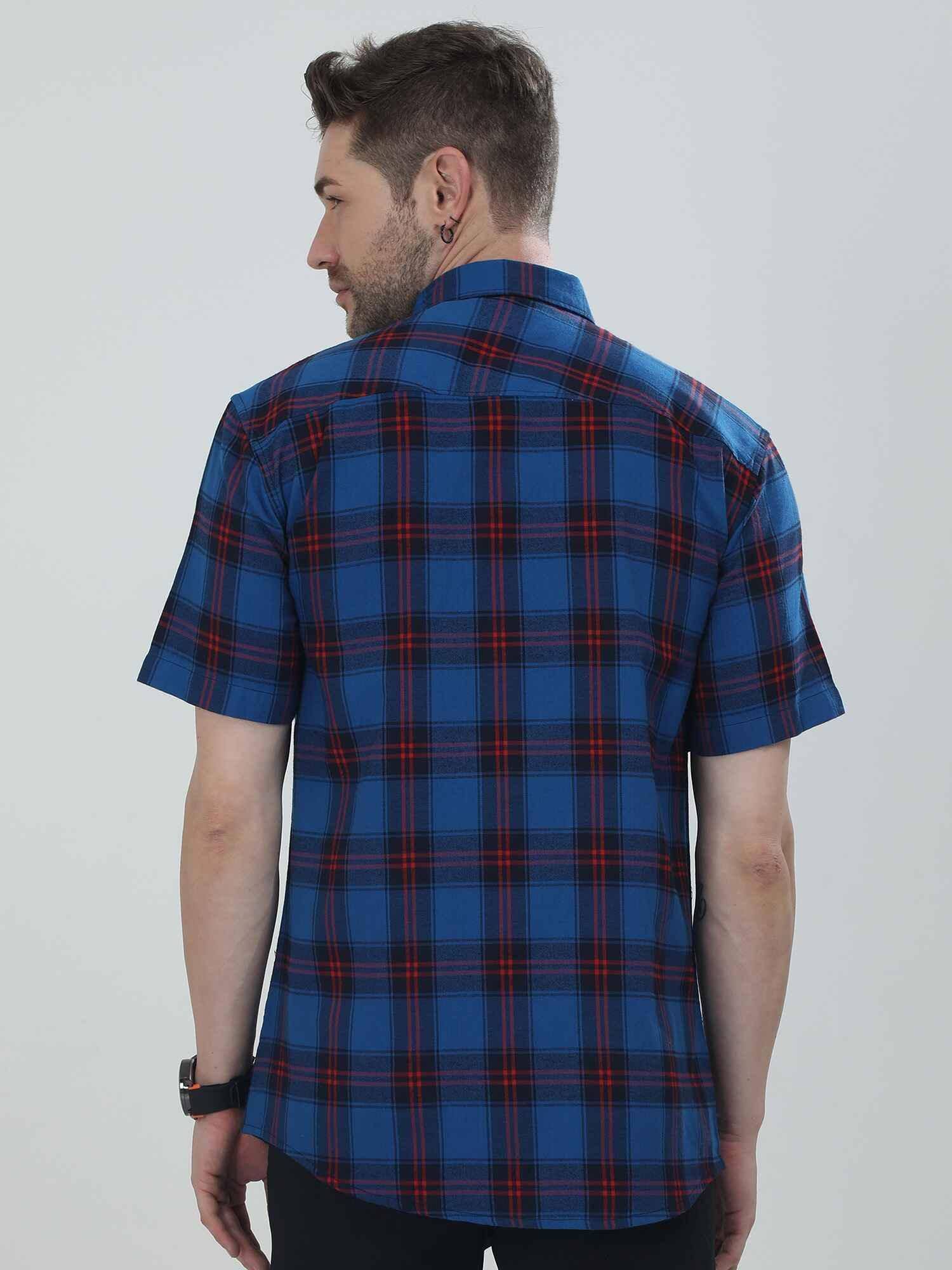 Blue Checkered Half Shirt - Guniaa Fashions