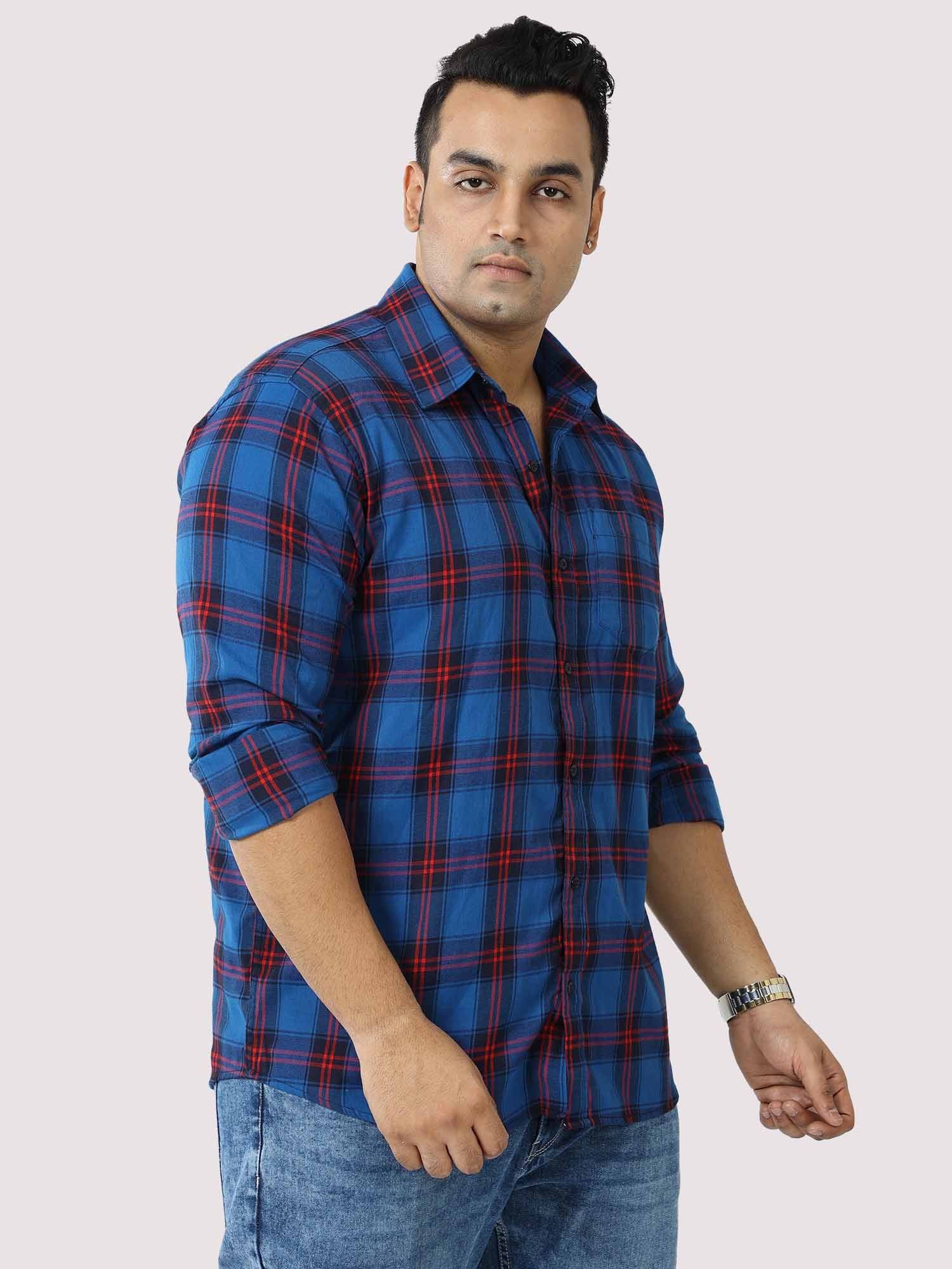 Blue Checkered Shirt Men's Plus Size - Guniaa Fashions