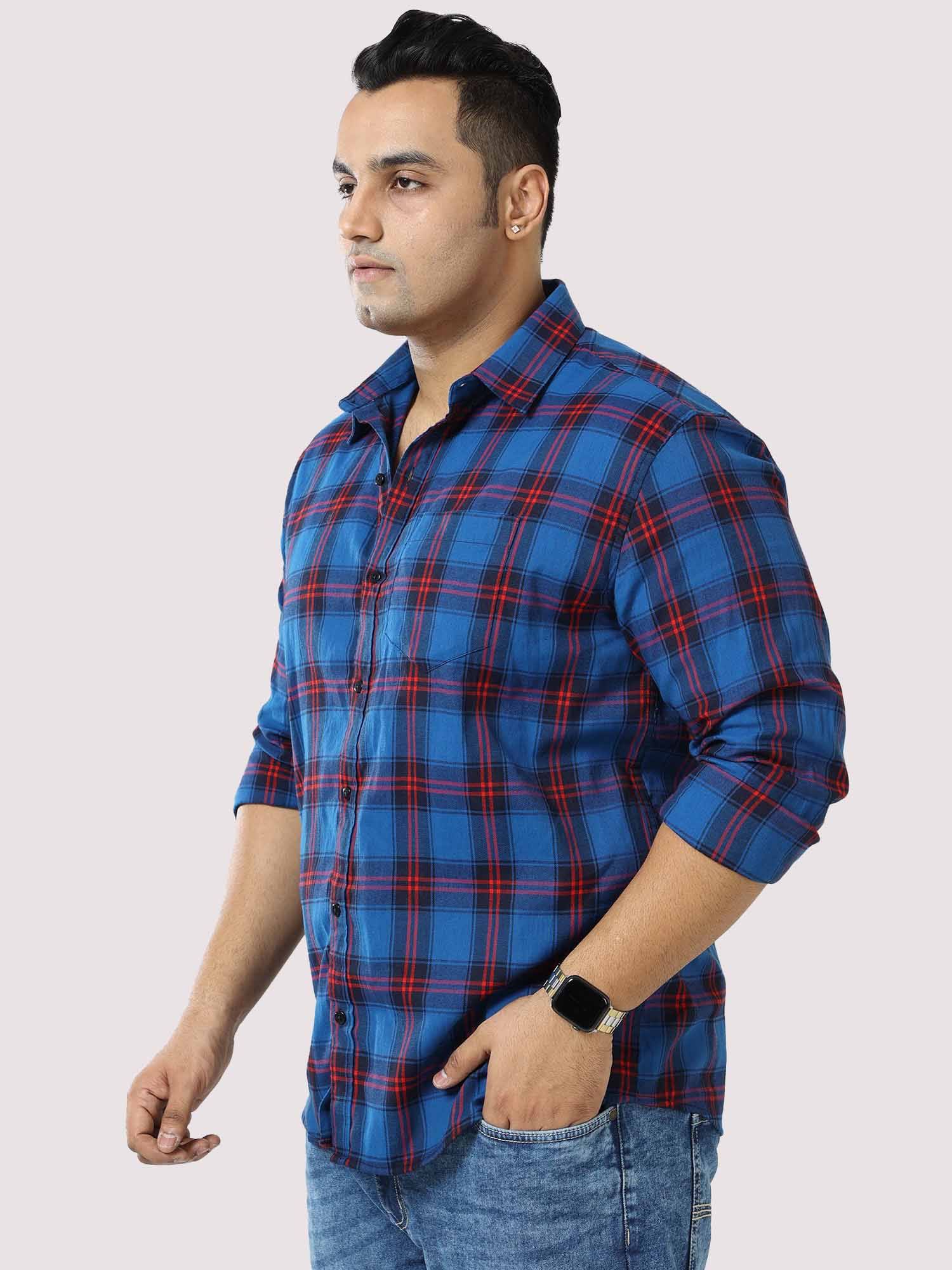 Blue Checkered Shirt Men's Plus Size - Guniaa Fashions