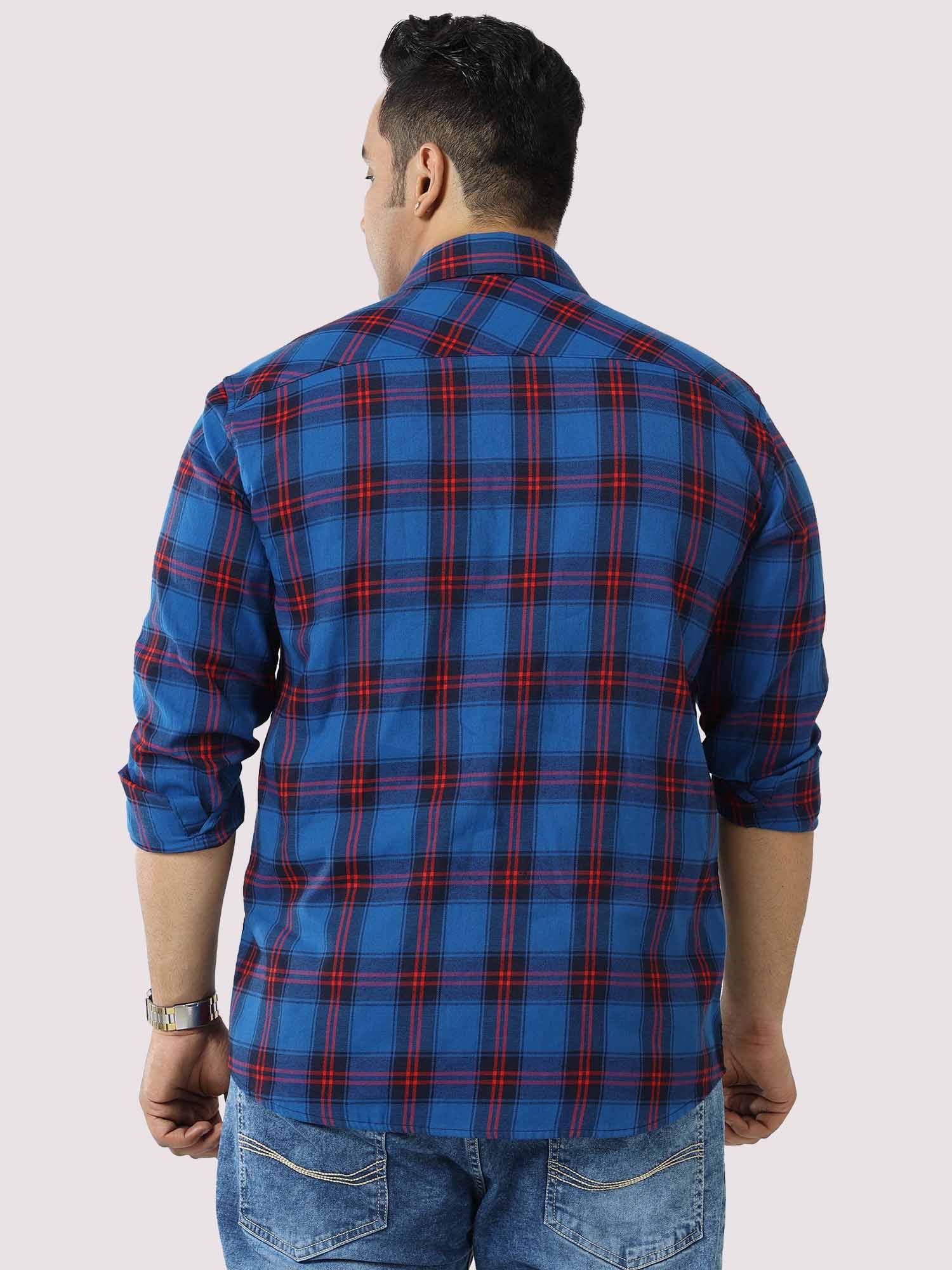 Blue Checkered Shirt Men's Plus Size - Guniaa Fashions