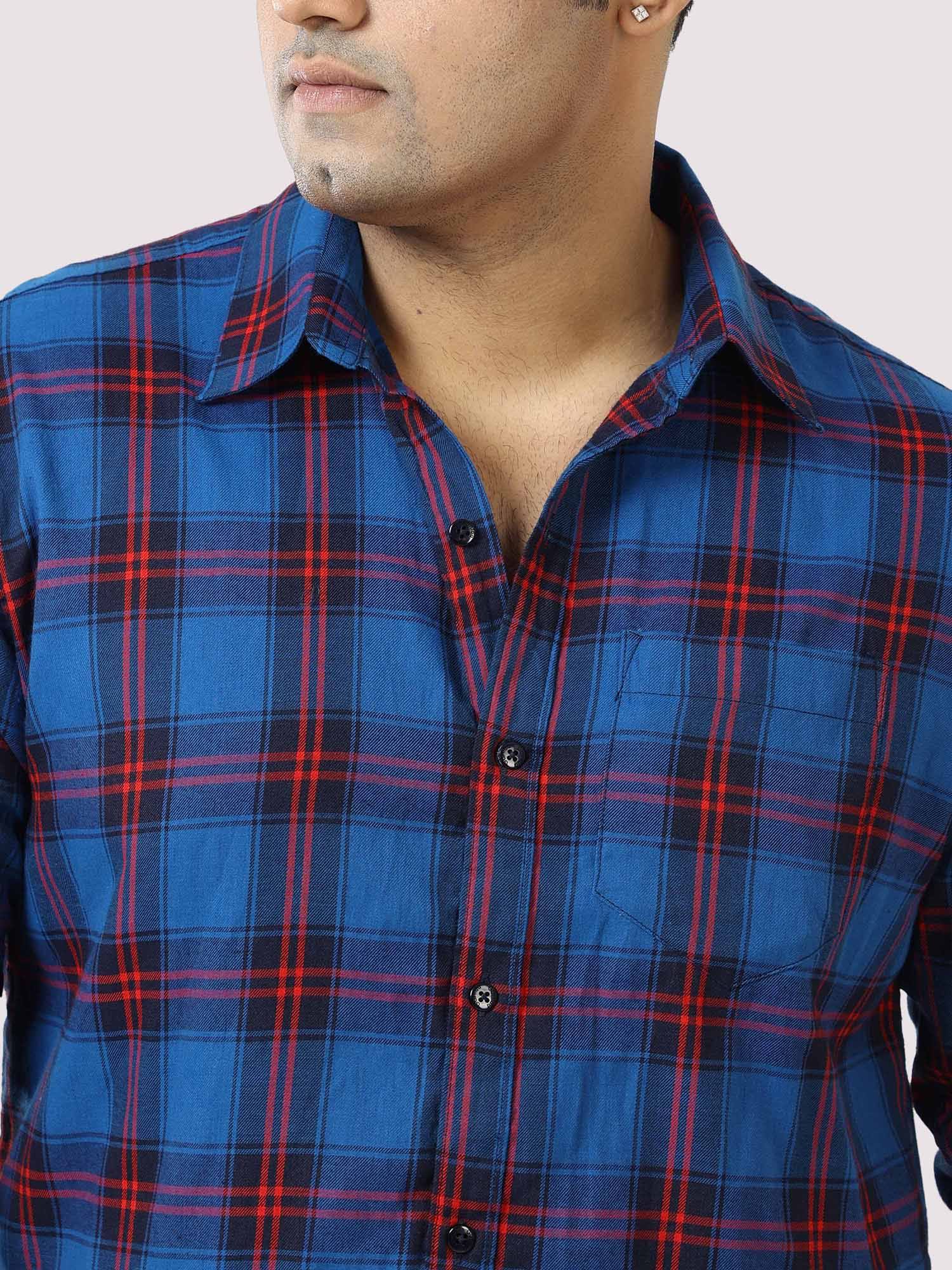 Blue Checkered Shirt Men's Plus Size - Guniaa Fashions