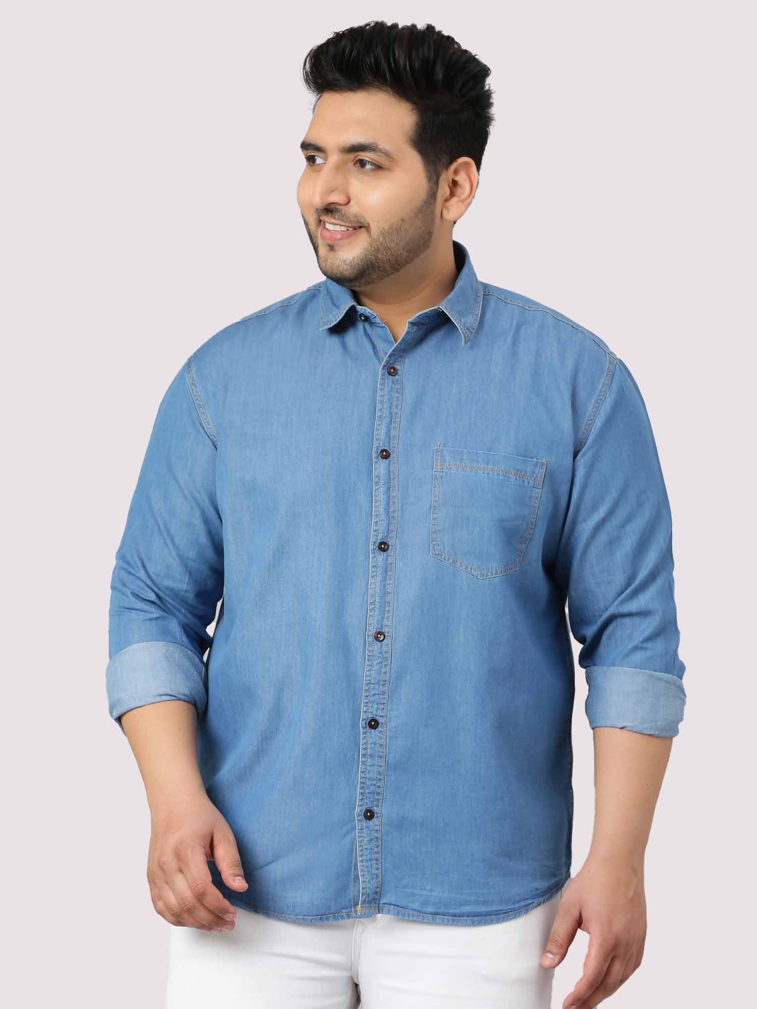 Buy Blue Denim Single Pocket Full Sleeve Shirt Men s Plus Size Online Guniaa