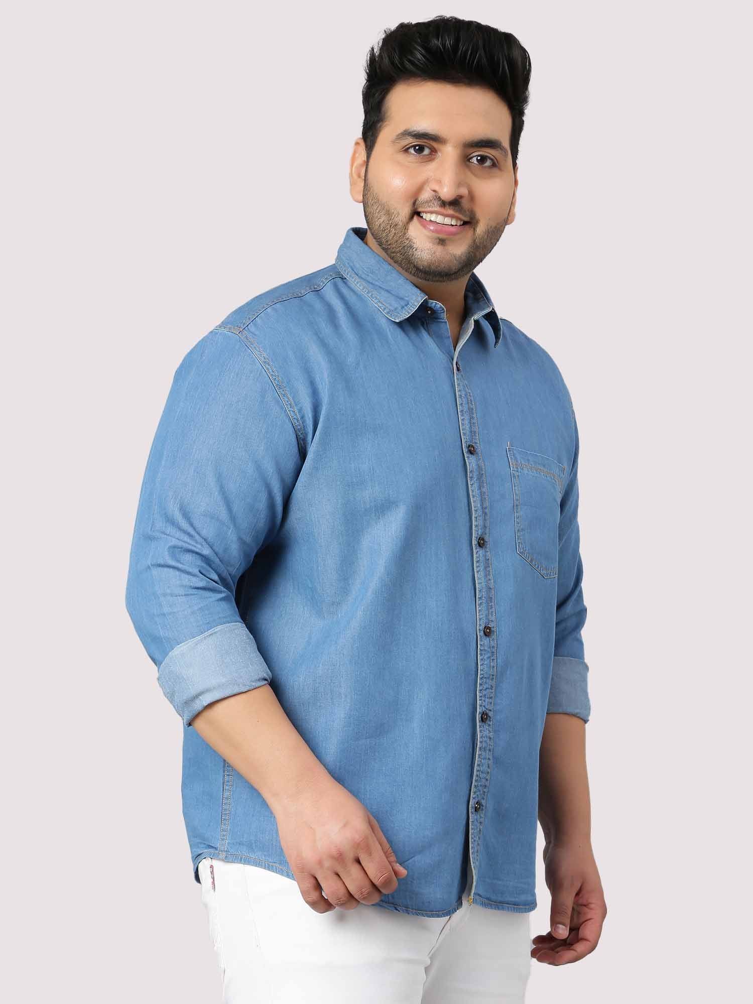 Blue Denim Single Pocket Full Sleeve Shirt Men's Plus Size - Guniaa Fashions