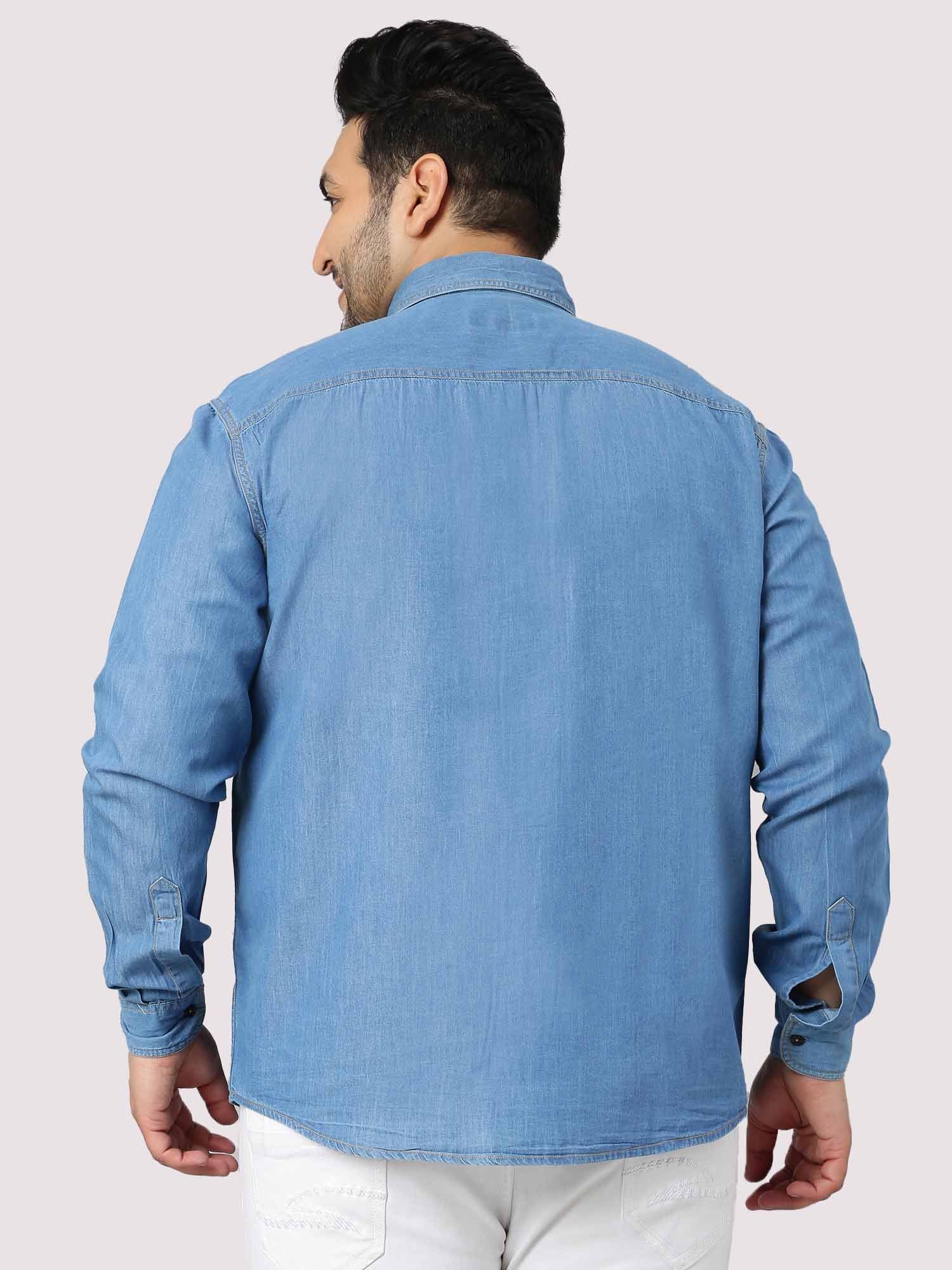 Blue Denim Single Pocket Full Sleeve Shirt Men's Plus Size - Guniaa Fashions