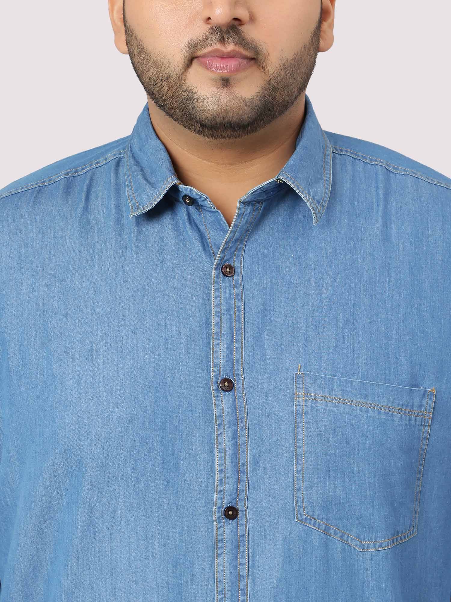 Blue Denim Single Pocket Full Sleeve Shirt Men's Plus Size - Guniaa Fashions