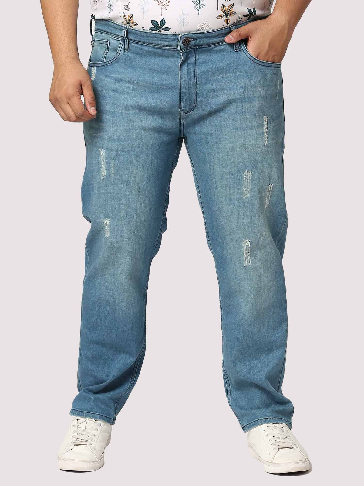 Blue Distressed Jeans Men's Plus Size - Guniaa Fashions