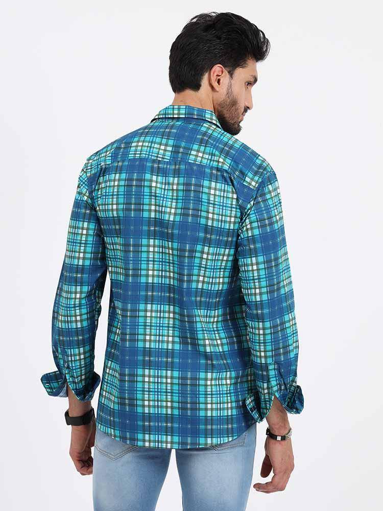 Blue Green Checks Printed Full Sleeve Shirt - Guniaa Fashions