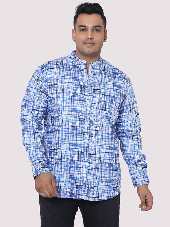 Blue Mozaic Printed Chinese Collar Men's Plus Size Full Shirt - Guniaa Fashions