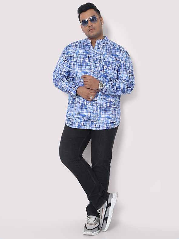 Blue Mozaic Printed Chinese Collar Men's Plus Size Full Shirt - Guniaa Fashions