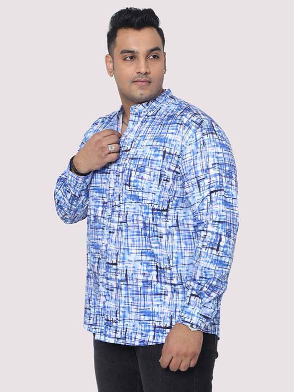 Blue Mozaic Printed Chinese Collar Men's Plus Size Full Shirt - Guniaa Fashions