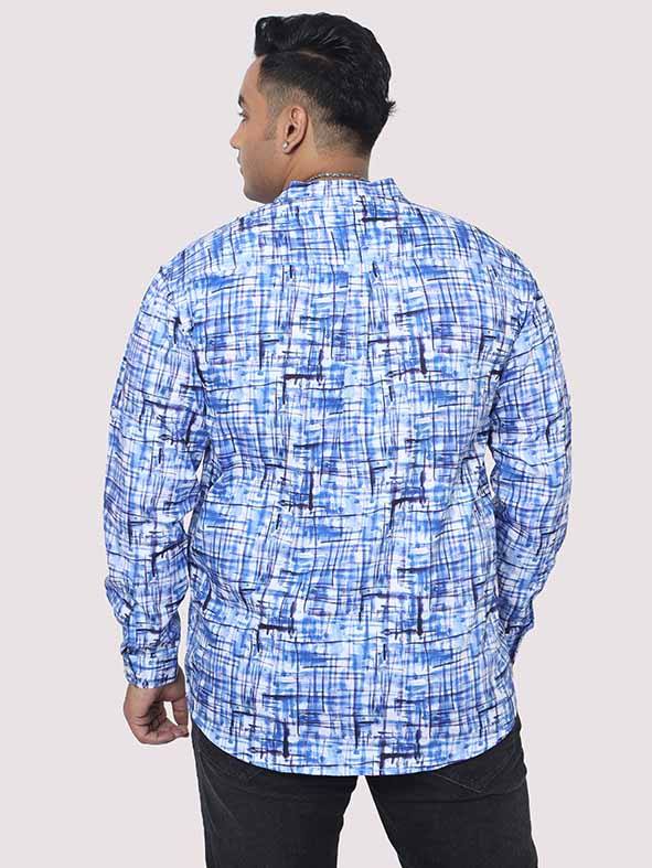 Blue Mozaic Printed Chinese Collar Men's Plus Size Full Shirt - Guniaa Fashions