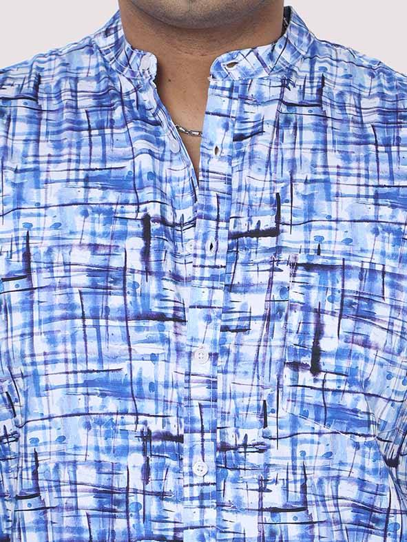 Blue Mozaic Printed Chinese Collar Men's Plus Size Full Shirt - Guniaa Fashions