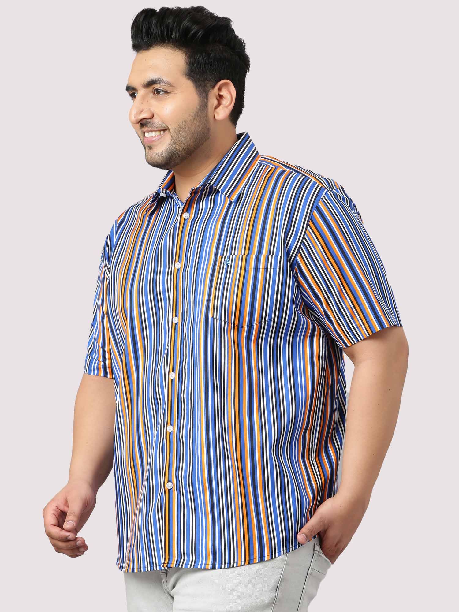 Blue Orange Sports Stripe Shirt Men's Plus Size - Guniaa Fashions