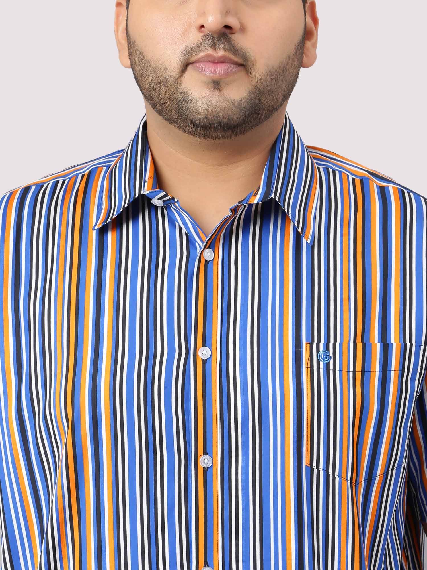 Blue Orange Sports Stripe Shirt Men's Plus Size - Guniaa Fashions