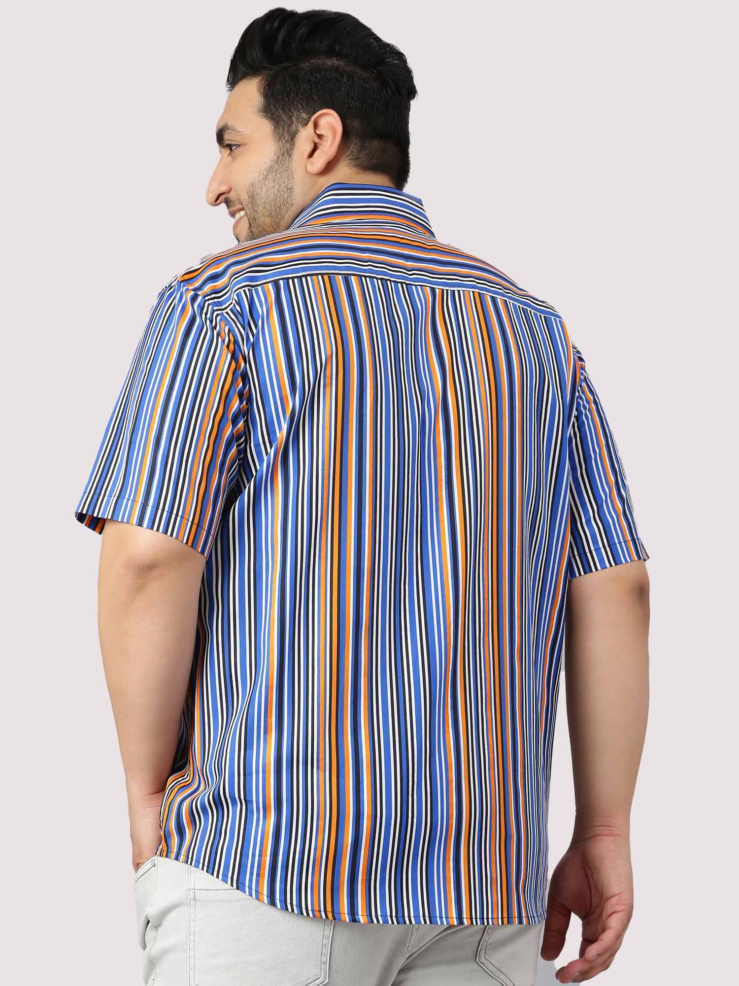 Blue Orange Sports Stripe Shirt Men's Plus Size - Guniaa Fashions