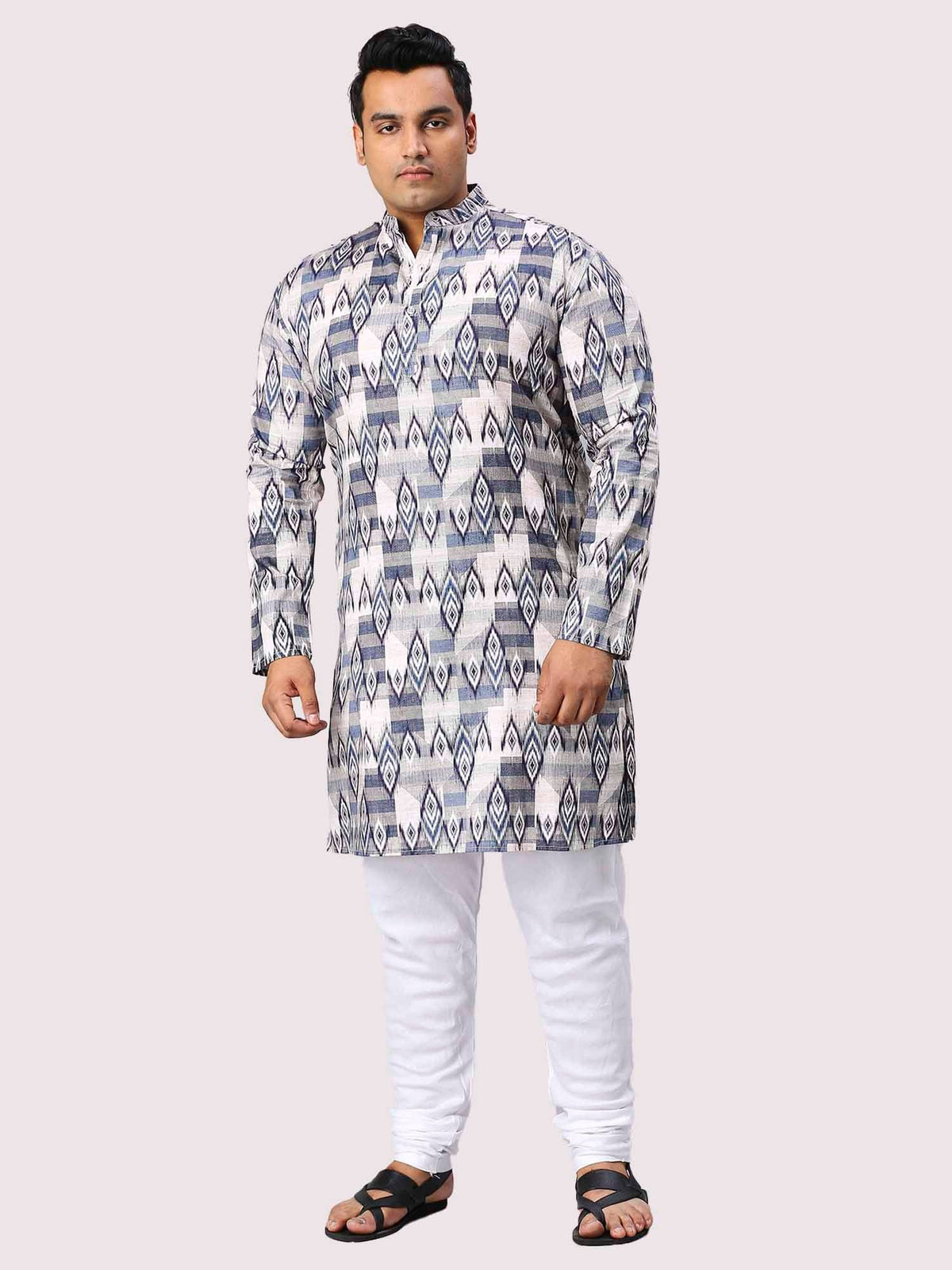Blue Pattern Digital Printed Men's Plus Size Kurta - Guniaa Fashions