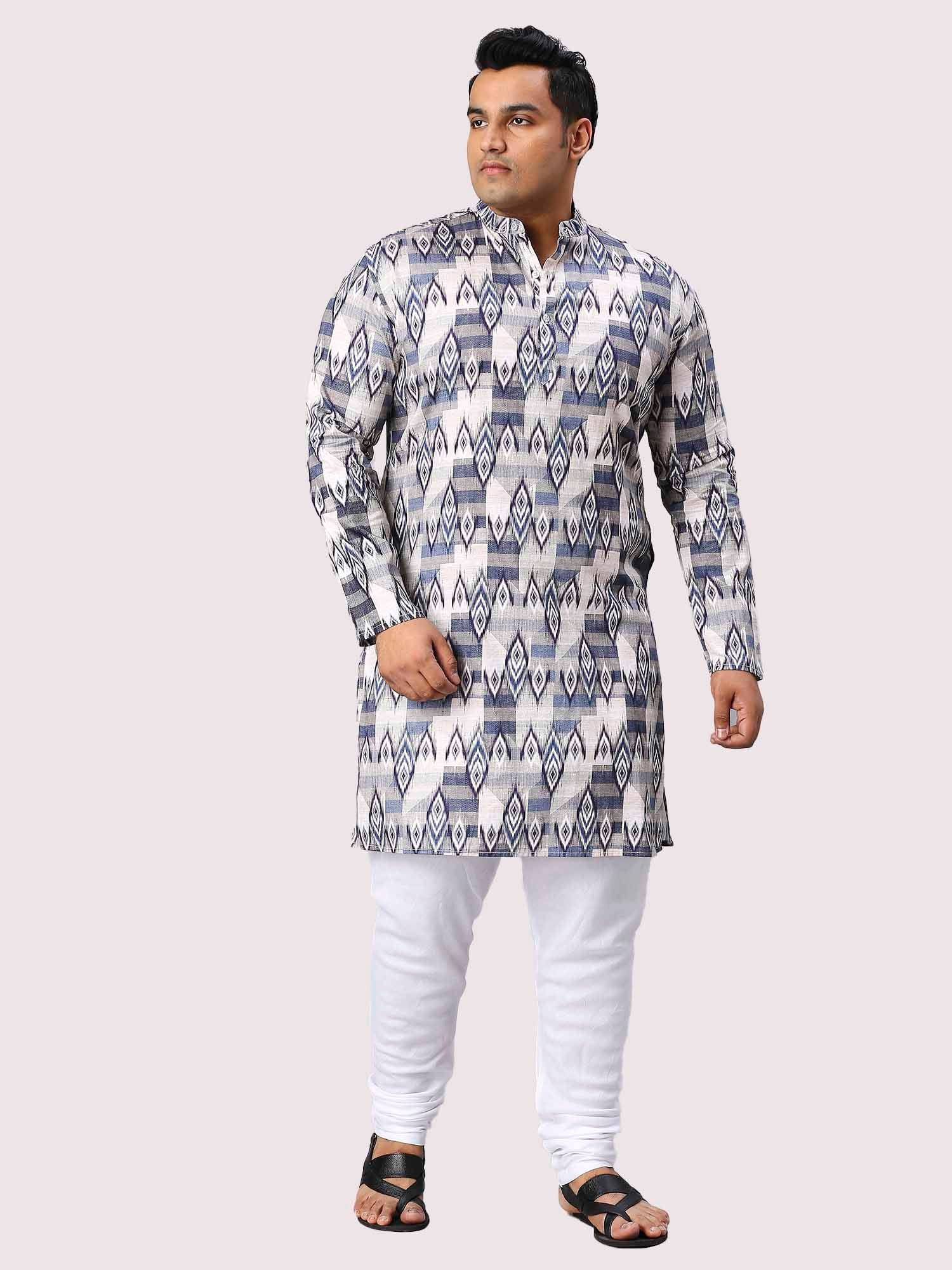 Blue Pattern Digital Printed Men's Plus Size Kurta - Guniaa Fashions