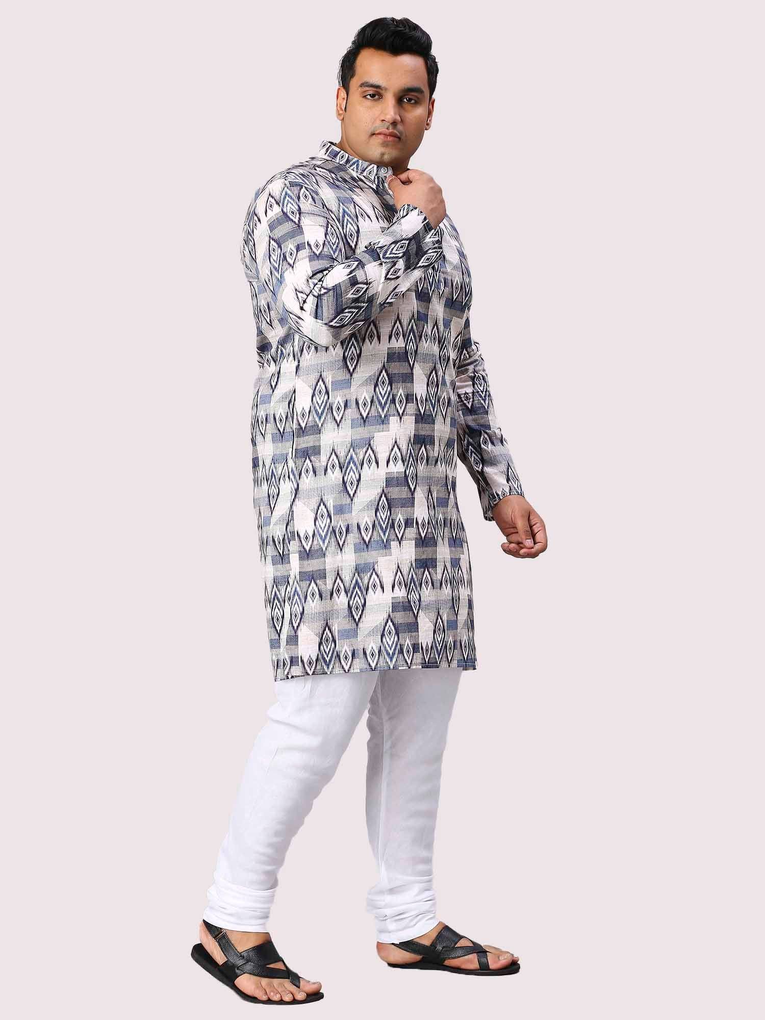 Blue Pattern Digital Printed Men's Plus Size Kurta - Guniaa Fashions