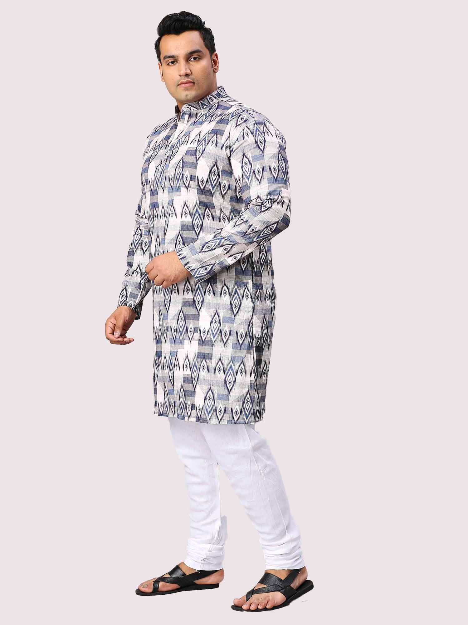 Blue Pattern Digital Printed Men's Plus Size Kurta - Guniaa Fashions