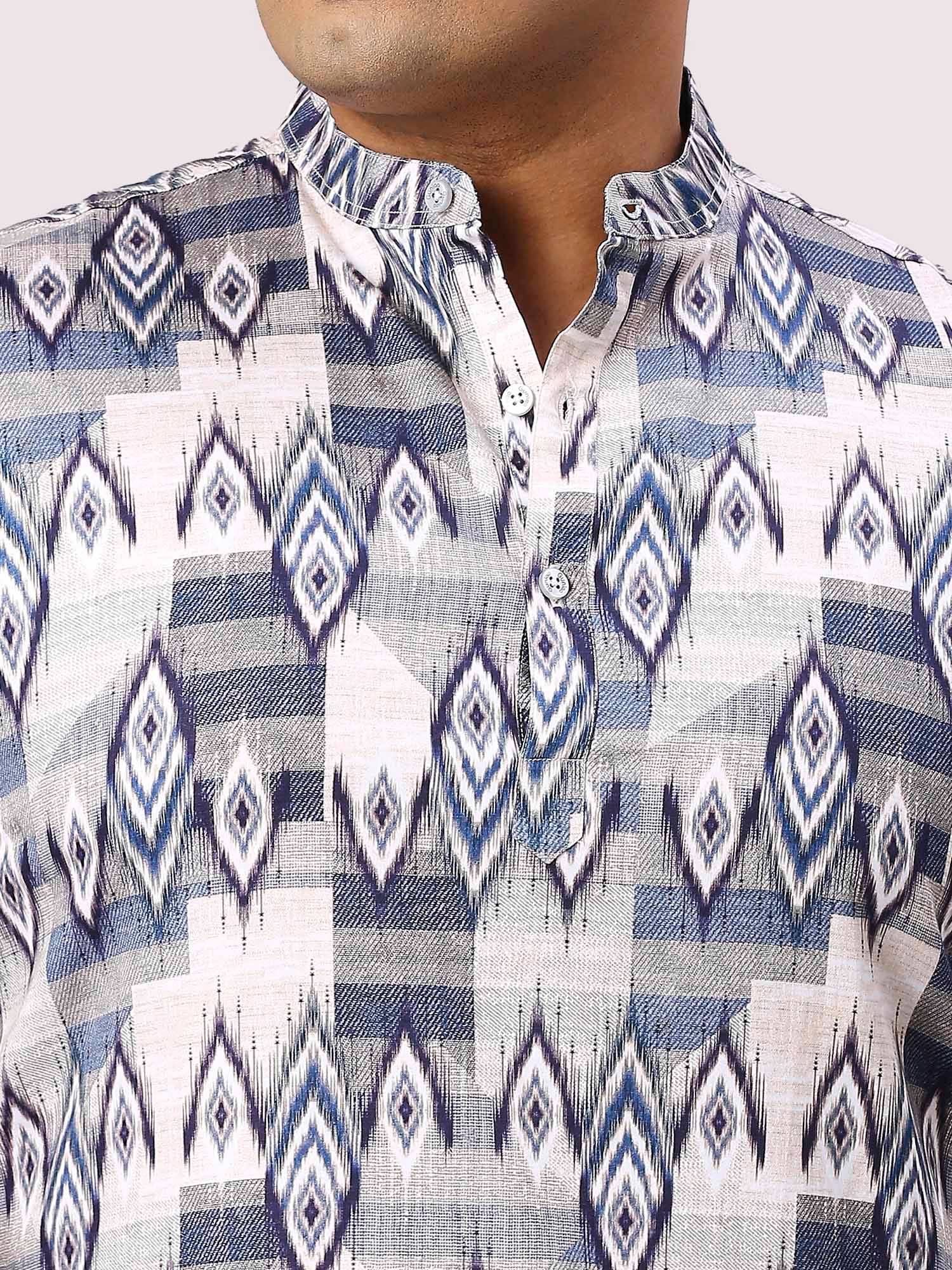 Blue Pattern Digital Printed Men's Plus Size Kurta - Guniaa Fashions