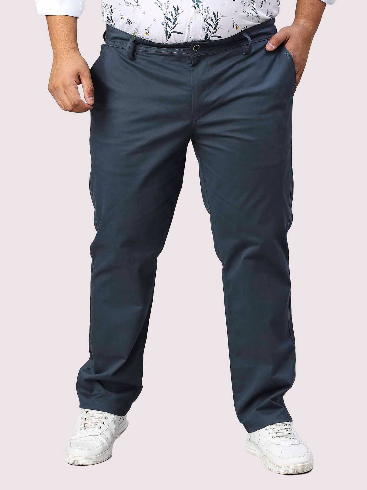 Blue Solid Cotton Trouser Men's Plus Size - Guniaa Fashions