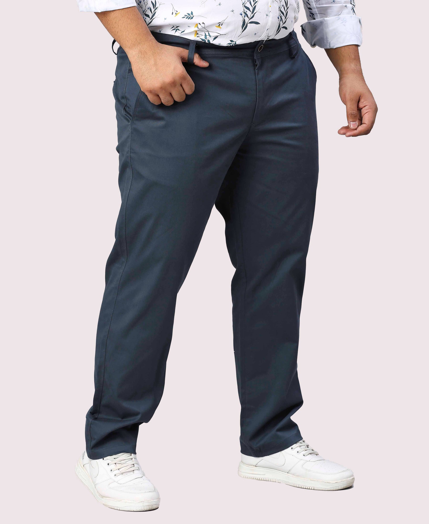 Blue Solid Cotton Trouser Men's Plus Size - Guniaa Fashions