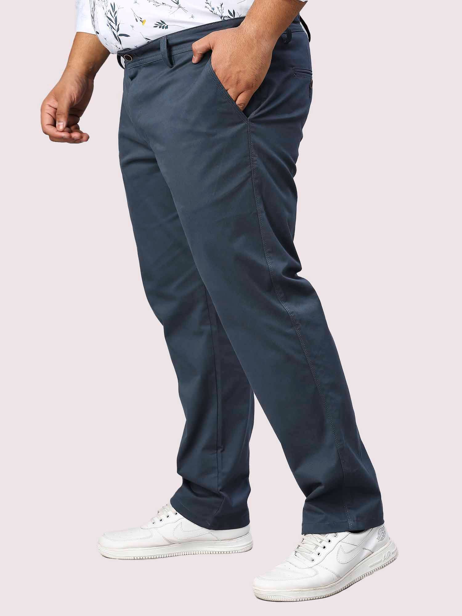 Blue Solid Cotton Trouser Men's Plus Size - Guniaa Fashions