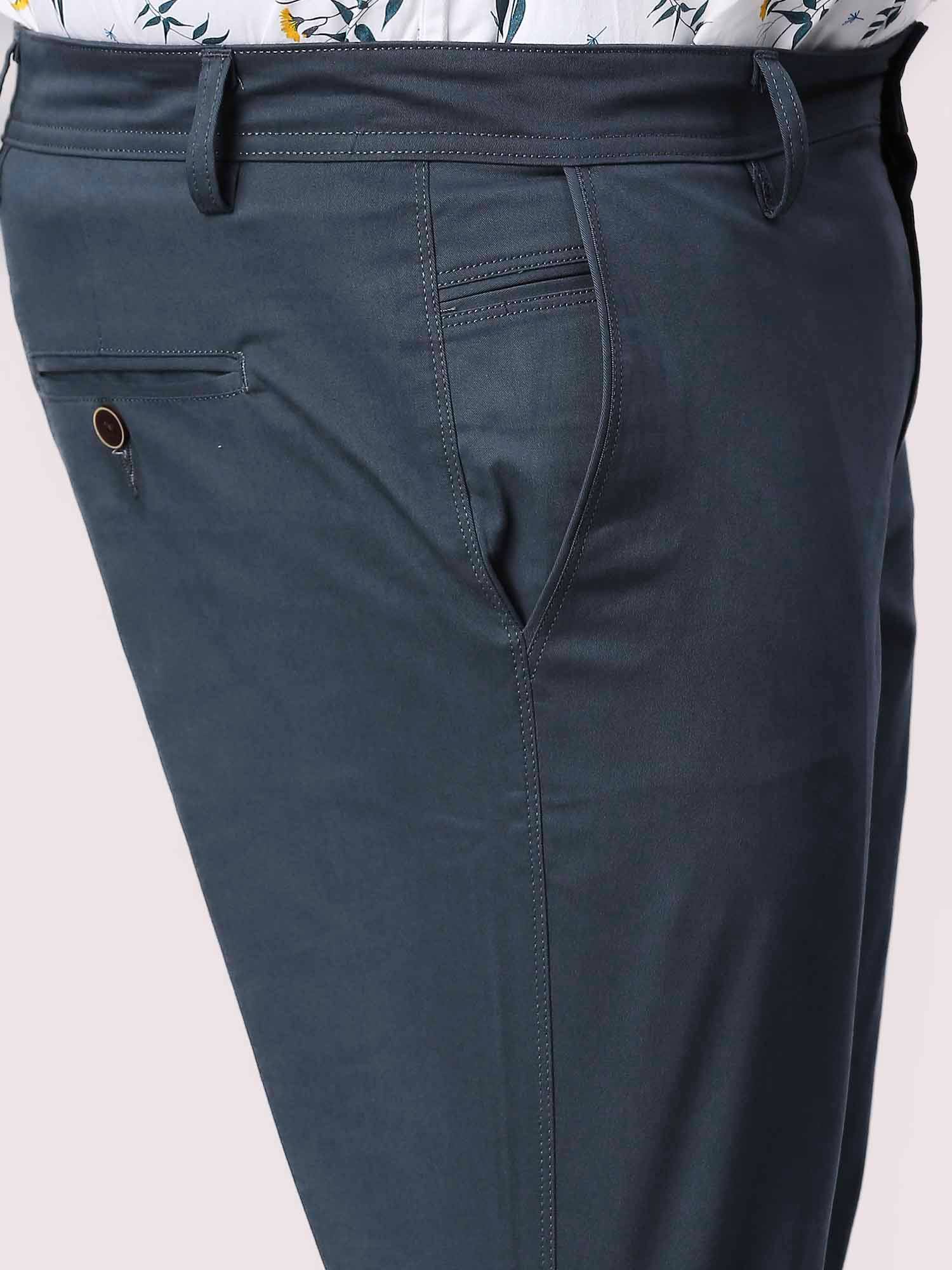 Blue Solid Cotton Trouser Men's Plus Size - Guniaa Fashions