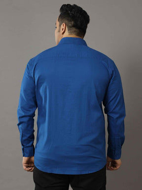 Blue Solid Pure Cotton Shirt Men's Plus Size - Guniaa Fashions