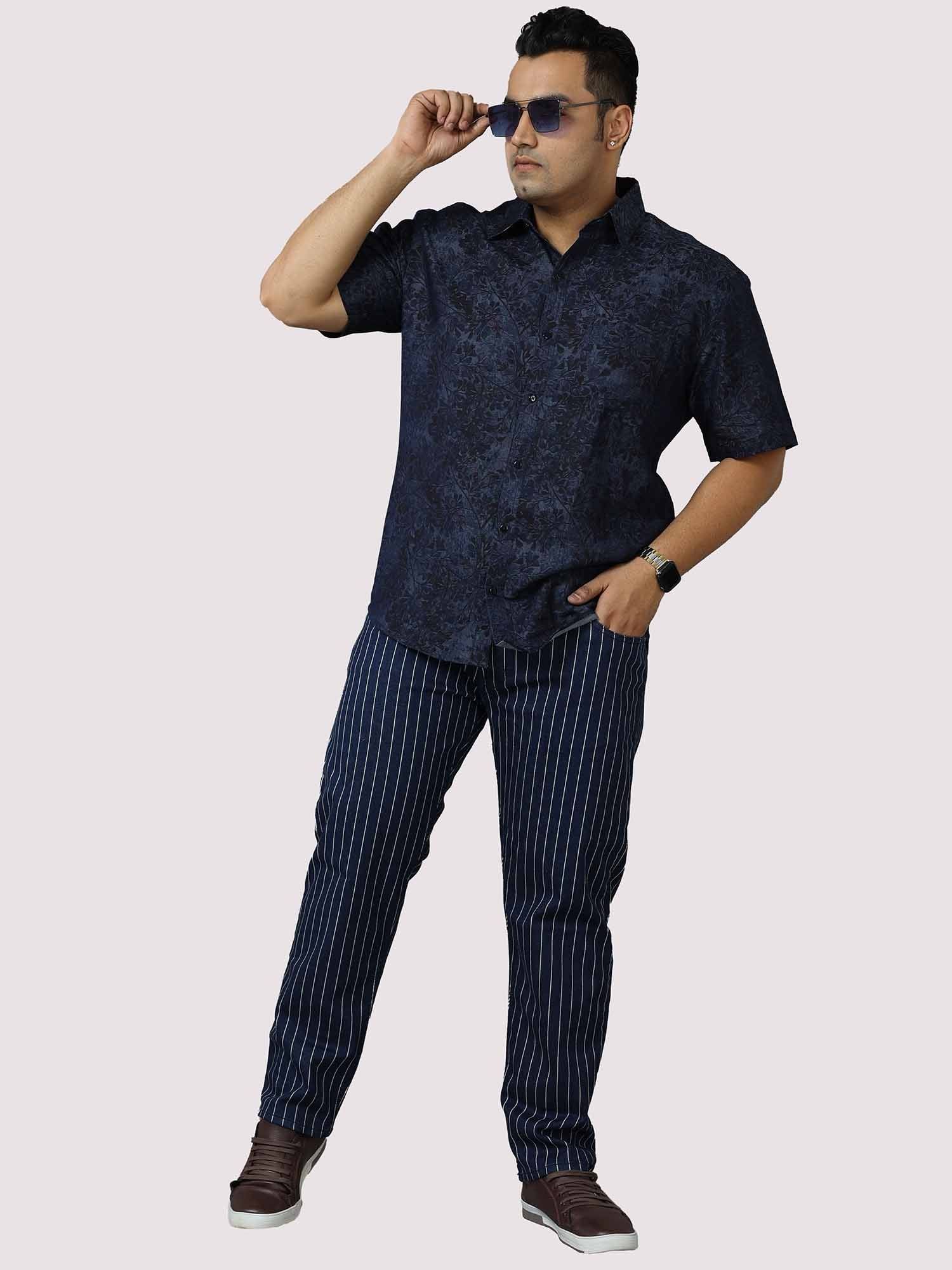 Blue Stripe Stretchable Jeans Men's Plus Size - Guniaa Fashions