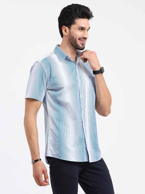 Blue White Stripe Printed Half Sleeve Shirt - Guniaa Fashions