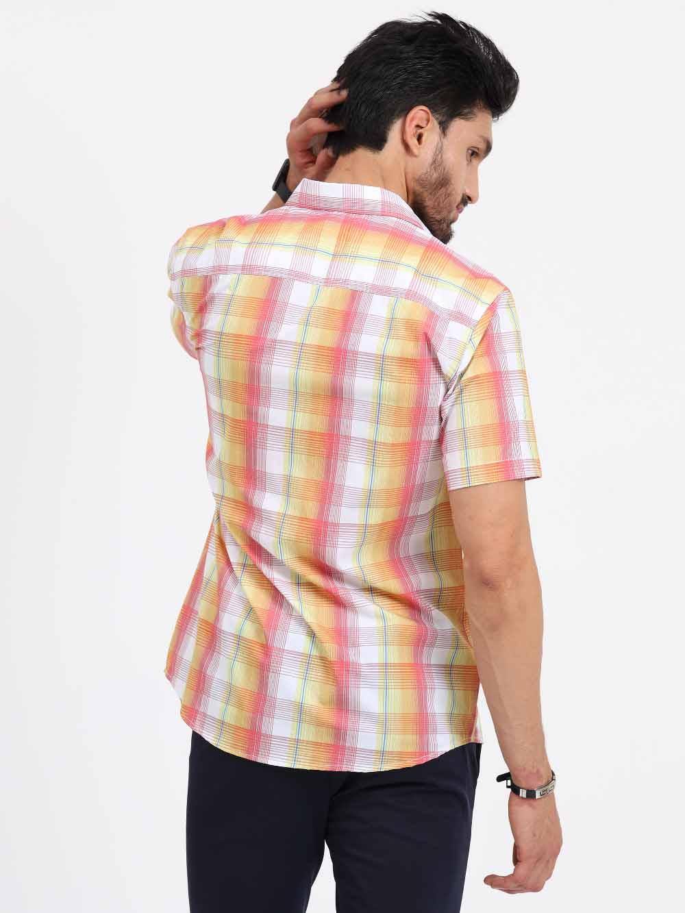 Blush Printed Checks Half Sleeve Shirt - Guniaa Fashions