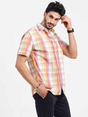 Blush Printed Checks Half Sleeve Shirt - Guniaa Fashions