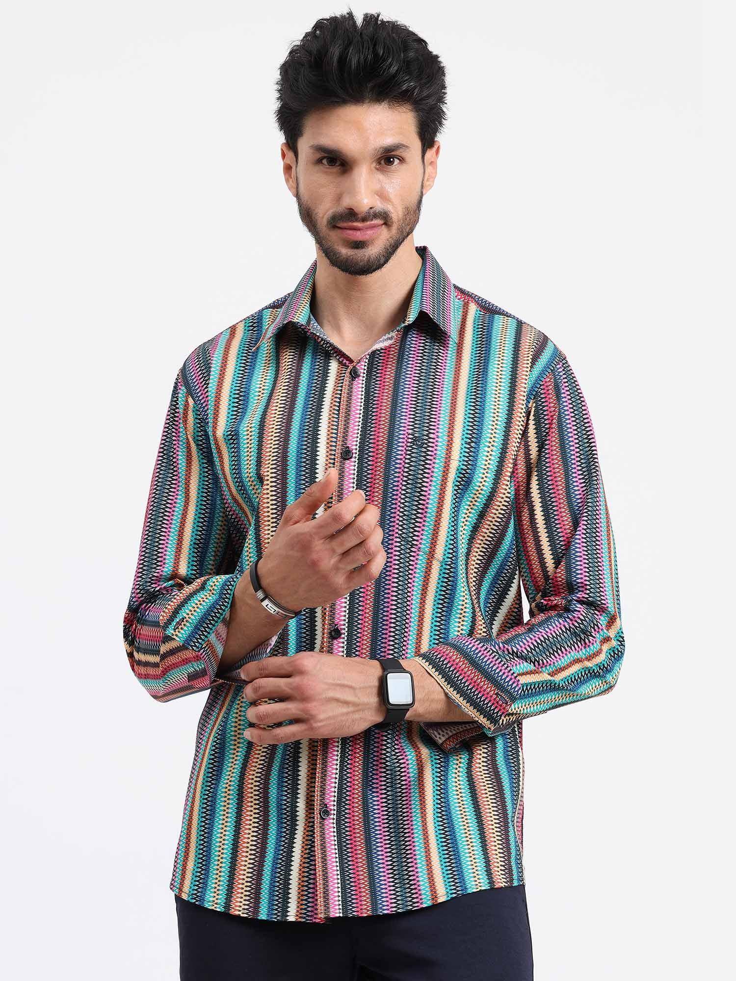 Boston Multi Colour Zigzag Stripe Full Sleeve Shirt - Guniaa Fashions